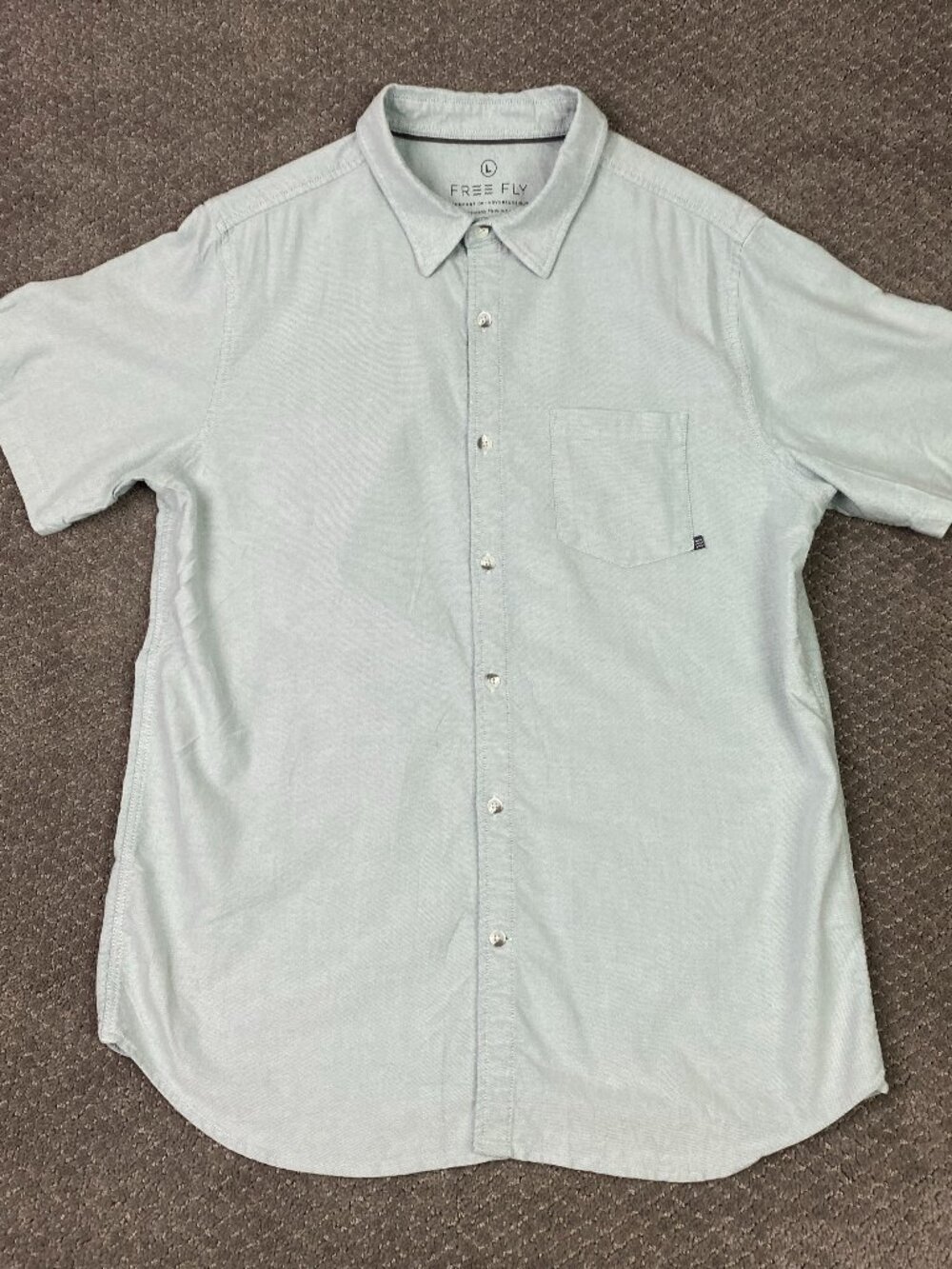 Free Fly Chambray Short Sleeve Button Up Shirt Mens Large Green Bamboo Sullivans